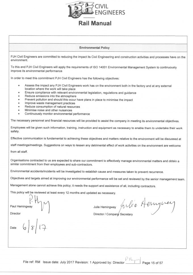 Environmental Policy Statement PJH Civil Engineers
